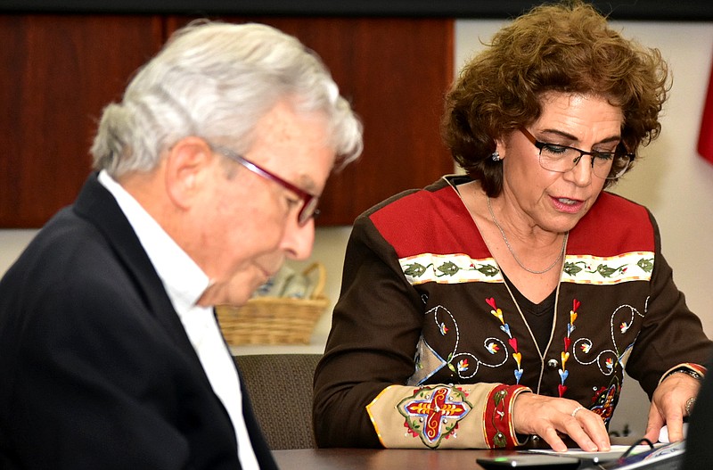 Economic Development Corporation of Jefferson County Chairman Scott McGeorge listens to a report from Economic Development Alliance of Jefferson County President and CEO Allison Thompson during a regular meeting Wednesday. (Pine Bluff Commercial/I.C. Murrell)