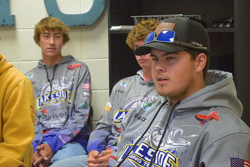 Lakeside angler Aaron Stevens speaks about the team's success at fishing tournaments. - Photo by Donald Cross of The Sentinel-Record