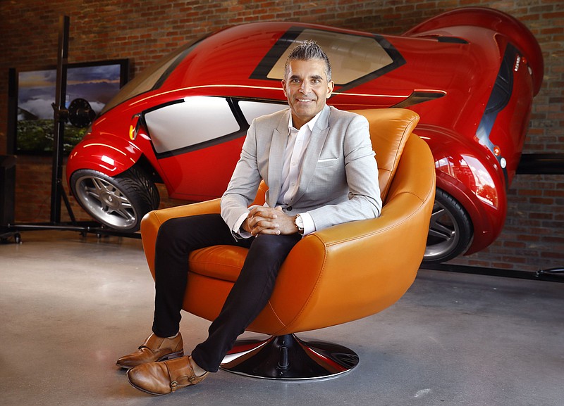 Toyota Connected's newly appointed CEO and President Steve Basra sits before a futuristic Lexus used in the movie Minority Report at their offices in Plano, Texas, Sept. 20, 2022. Basra is a longtime Toyota technology executive who has played an integral role in the company's digital transformation while helping to build a world-leading software and data science company. (Tom Fox/The Dallas Morning News/TNS)