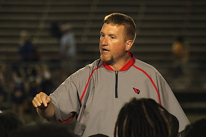 Photo By: Michael Hanich
Camden Fairview head coach Nick Vaughn talks to his team after the win over Lakeside.