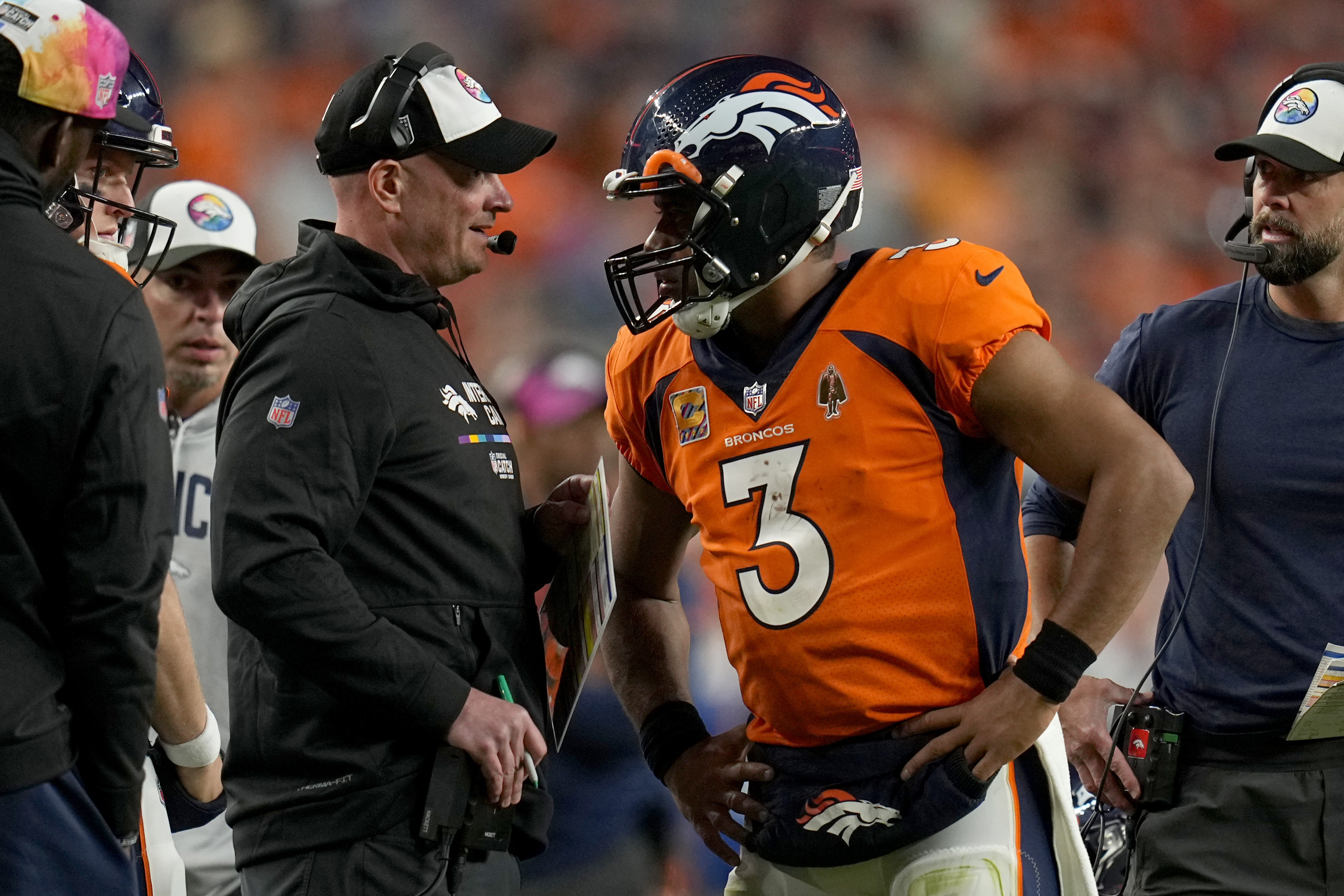 Denver Broncos safety Caden Sterns (30) leaves the field after an NFL  football game against the Indianapolis Colts, Thursday, Oct. 6, 2022, in  Denver. The Colts defeated the Broncos 12-9 in overtime. (