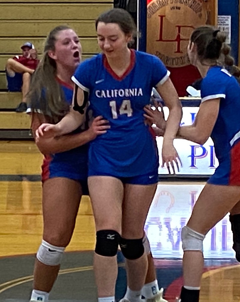 Senior front-line hitter Lauren Friedrich made a season-high 22 kills against Helias Catholic on Thursday night. (Democrat Photo/Evan Holmes)