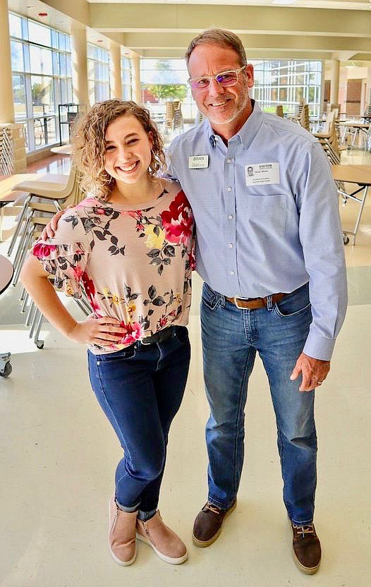 Submitted Photo
Gravette High School junior Skylar Hernandez poses with Brian Glenn, president of the Bank of Gravette. Hernandez was selected to attend the Hugh O'Brien Youth Leadership (HOBY) conference in June at Southern Arkansas University in Magnolia. Her trip was completely sponsored by the Bank of Gravette.