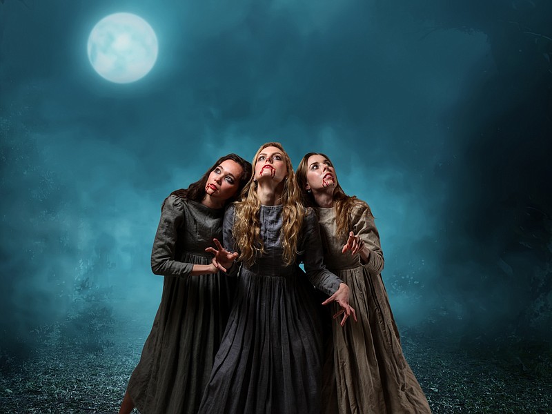 Ballet Arkansas company members (from left) Brittany Harano, Lauren Hill and Meredith Loy bloody up a bit for "Dracula," onstage this weekend at the University of Arkansas-Pulaski Technical College in North Little Rock. (Special to the Democrat-Gazette/Courtesy of Ballet Arkansas)