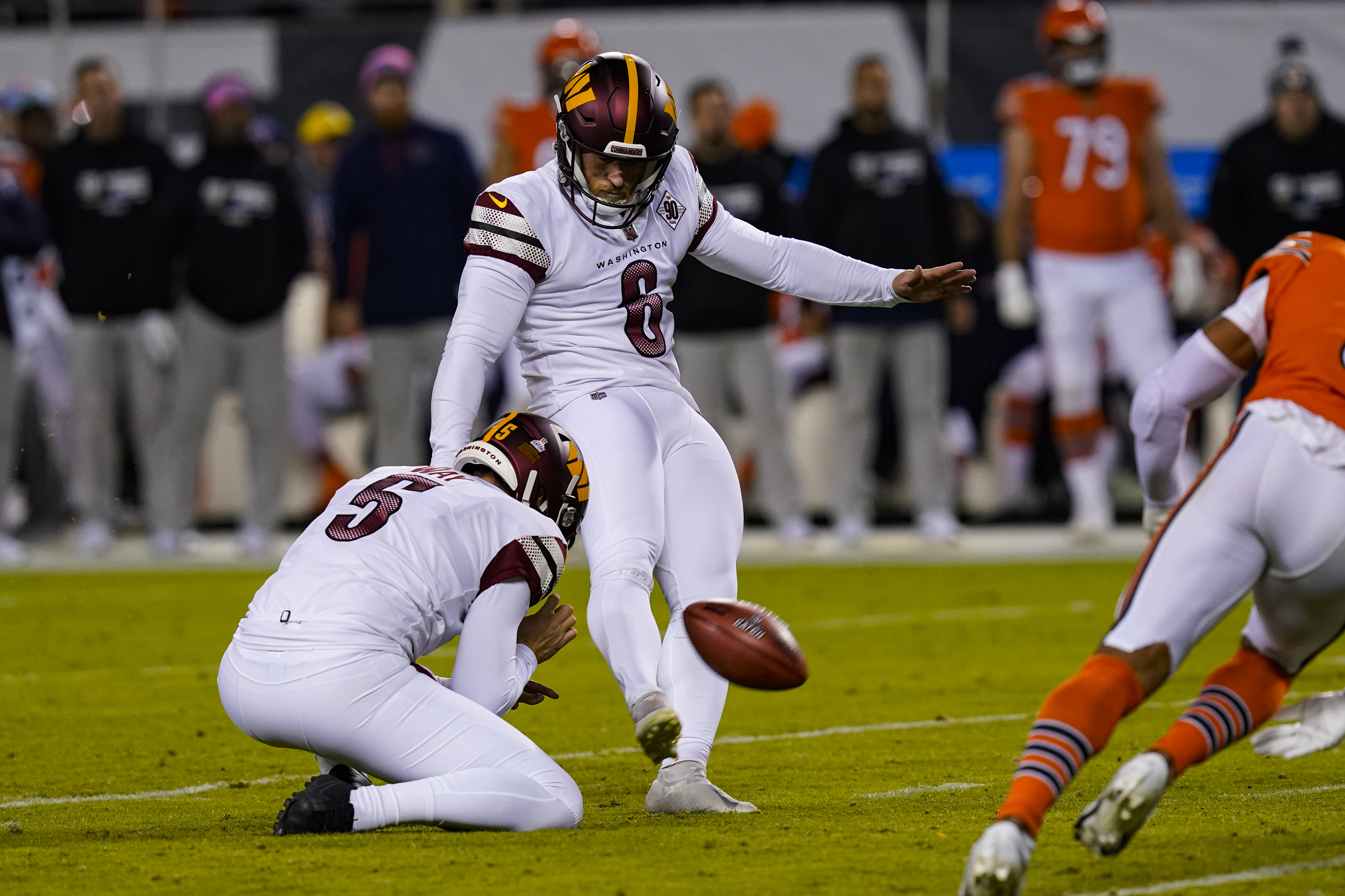 Detroit Lions safety Kerby Joseph prays in the end zone before an NFL  football game against the Chicago Bears Sunday, Nov. 13, 2022, in Chicago.  (AP Photo/Charles Rex Arbogast Stock Photo - Alamy