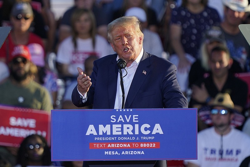 FILE - Former President Donald Trump speaks at a rally, Sunday, Oct. 9, 2022, in Mesa, Ariz. (AP/Matt York, File)