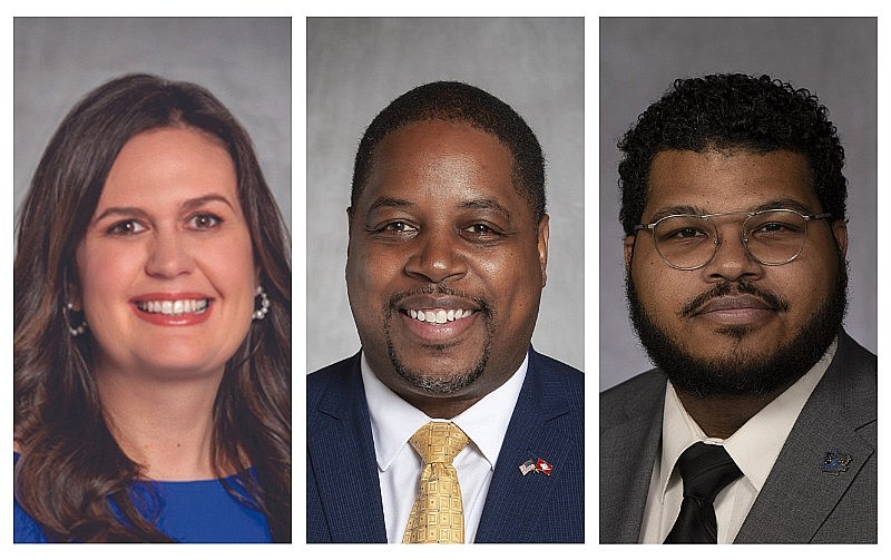 Arkansas' 2022 candidates for governor are (from left) Republican Sarah Huckabee Sanders, Democrat Chris Jones and Libertarian Ricky Dale Harrington.