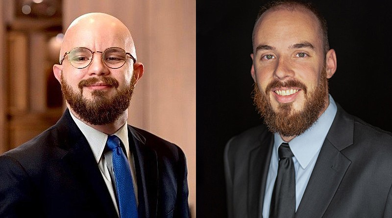 Democrat Justin Meeks (left) is trying to unseat Republican Sean Simons in the race for justice of the peace for District 3 in Washington County.