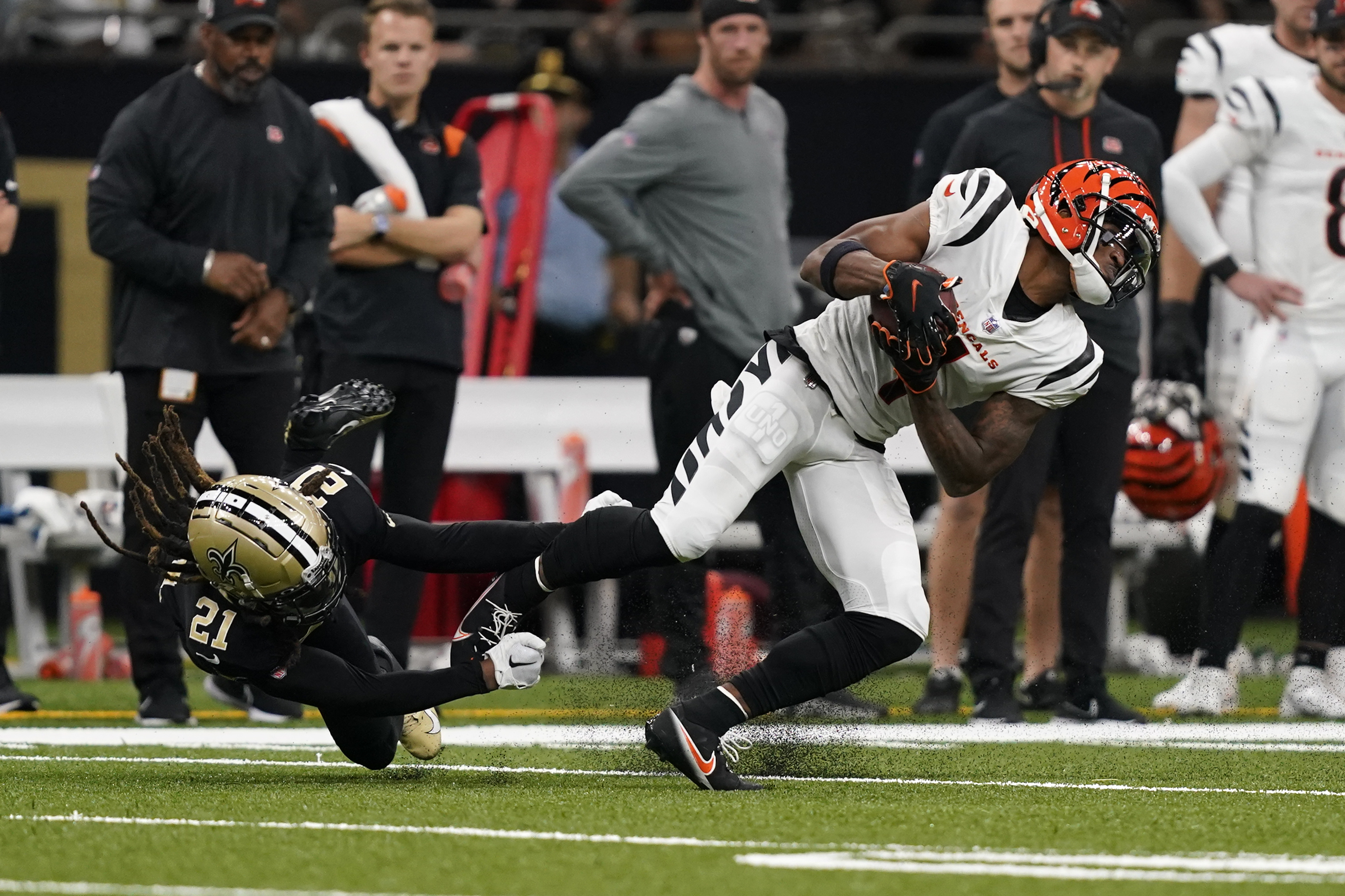 Cincinnati Bengals defensive tackle BJ Hill (92) during an NFL football game  against the New Orleans Saints, Sunday, Oct. 16, 2022, in New Orleans. (AP  Photo/Tyler Kaufman Stock Photo - Alamy