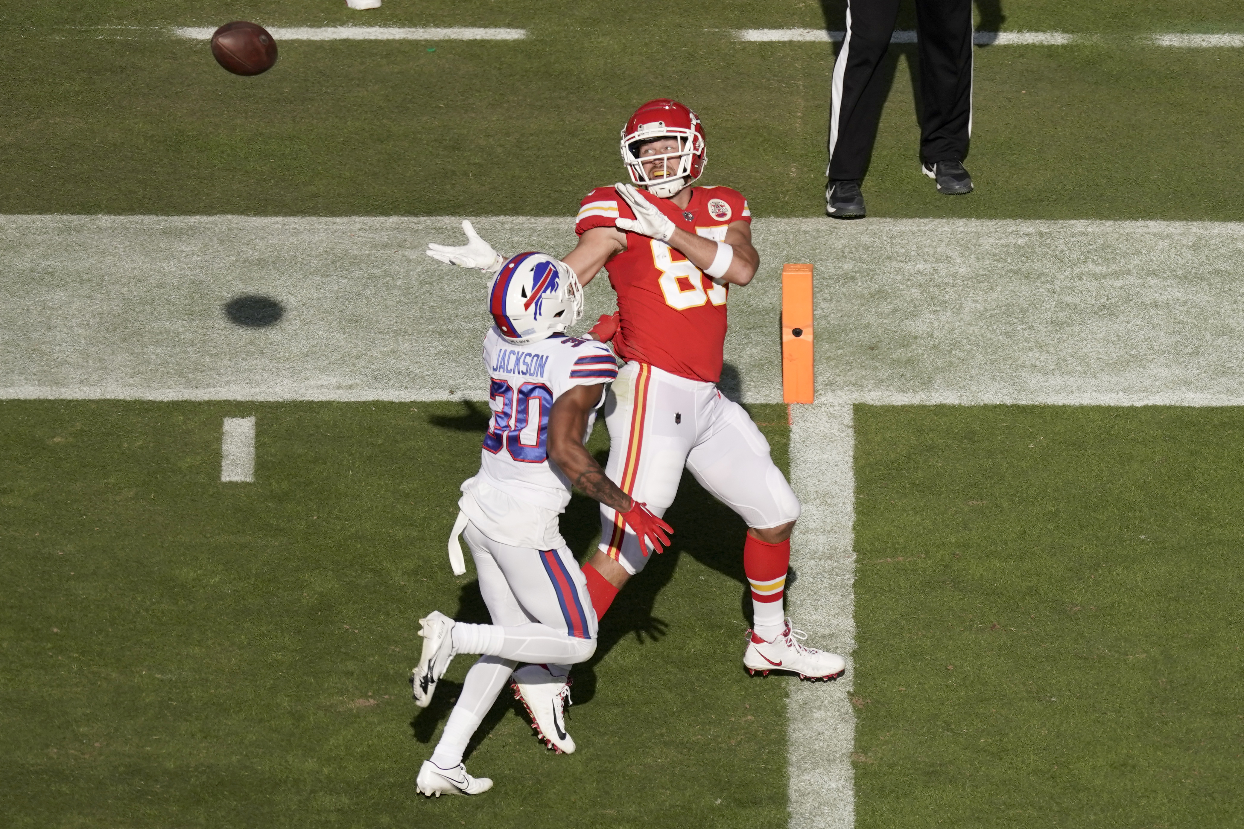 Buffalo Bills defensive tackle Tim Settle (99) during a break in play  against the Kansas City Chiefs the first half of an NFL football game,  Sunday, Oct. 16, 2022 in Kansas City