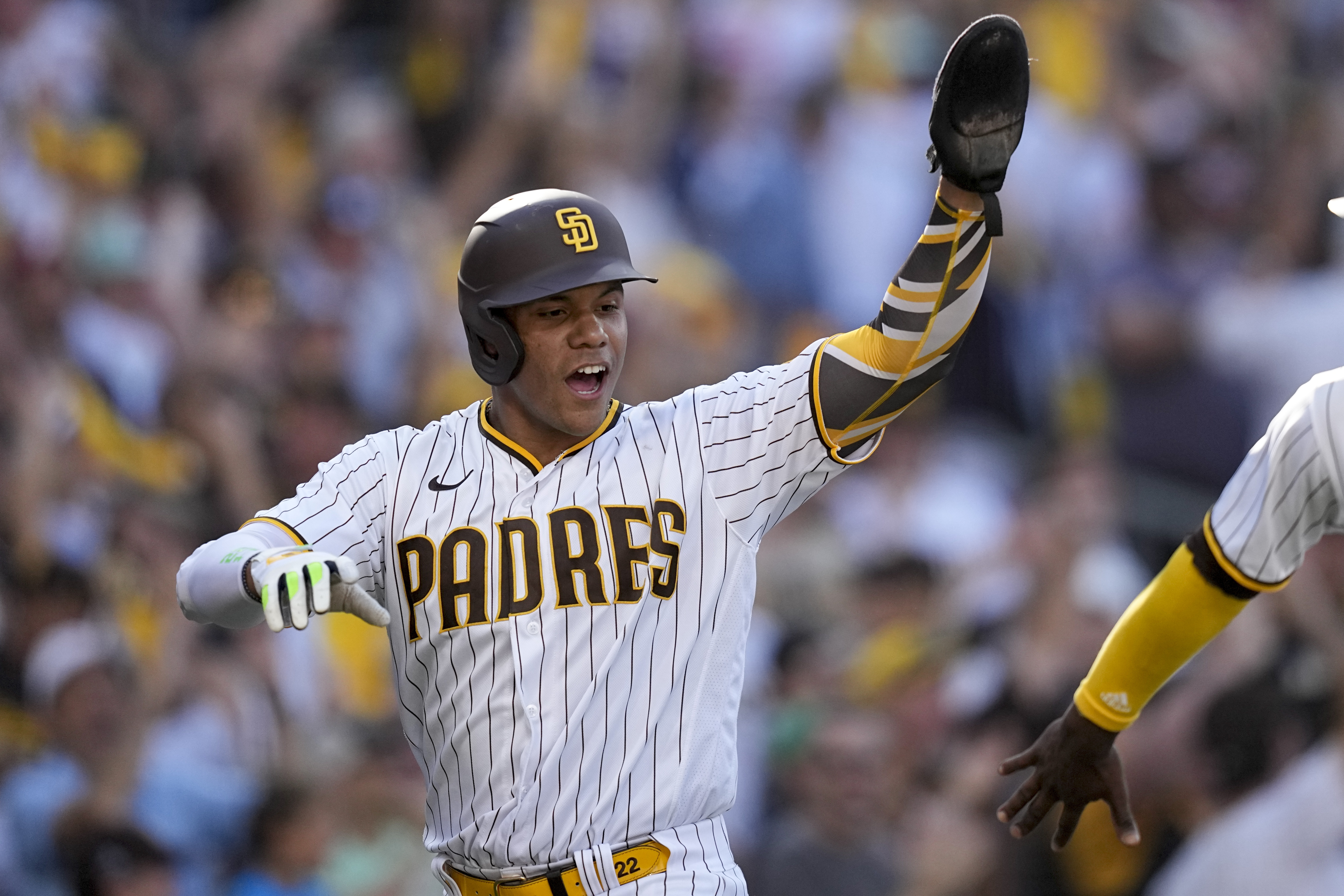 San Diego Padres' Ha-Seong Kim batting during the second inning of a  baseball game against the San Francisco Giants, Friday, July 8, 2022, in  San Diego. (AP Photo/Gregory Bull Stock Photo 