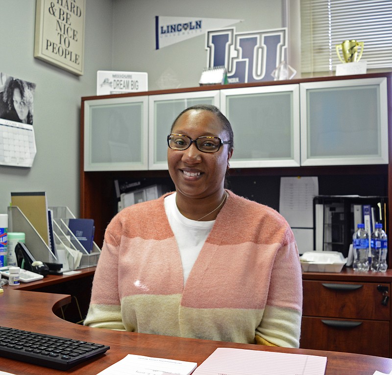 Eileen Wisniowicz/News Tribune photo: 
Danisha Williams poses for a photo on Wednesday, Oct. 19, 2022, at her Lincoln University office. Williams is Lincoln University's new Director of Admissions.