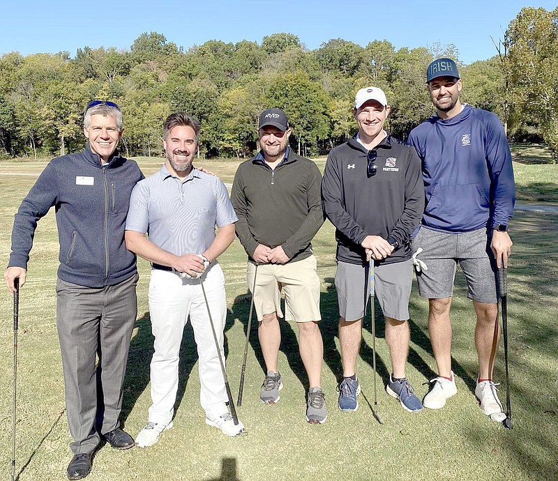 Photo submitted The chamber golf team poses for a photo before hitting the links at the Chamber Challenge Golf Tournament on Friday, Oct. 14 at the Creeks Golf Course in Cave Springs. (From left to right) Chamber President and CEO Arthur Hulbert, Kameron Rackleff, Jason Carter, Tyler Dees and Adam Workman.