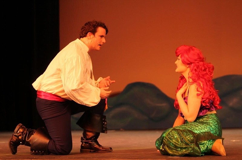 Gracen Gaskins/News Tribune
Cael Stiffler, as Prince Eric, and Jillian Wells, as Ariel, rehearse Tuesday during a scene from "The Little Mermaid." The Jefferson City High School musical opens tonight at the Miller Performing Arts Center.