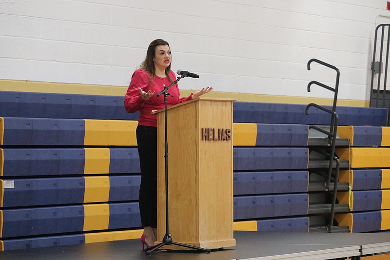 Anna Campbell/News Tribune
Abby Johnson, a former Planned Parenthood clinic director turned pro-life activist, spoke to students and parents at Helias Catholic about her story.