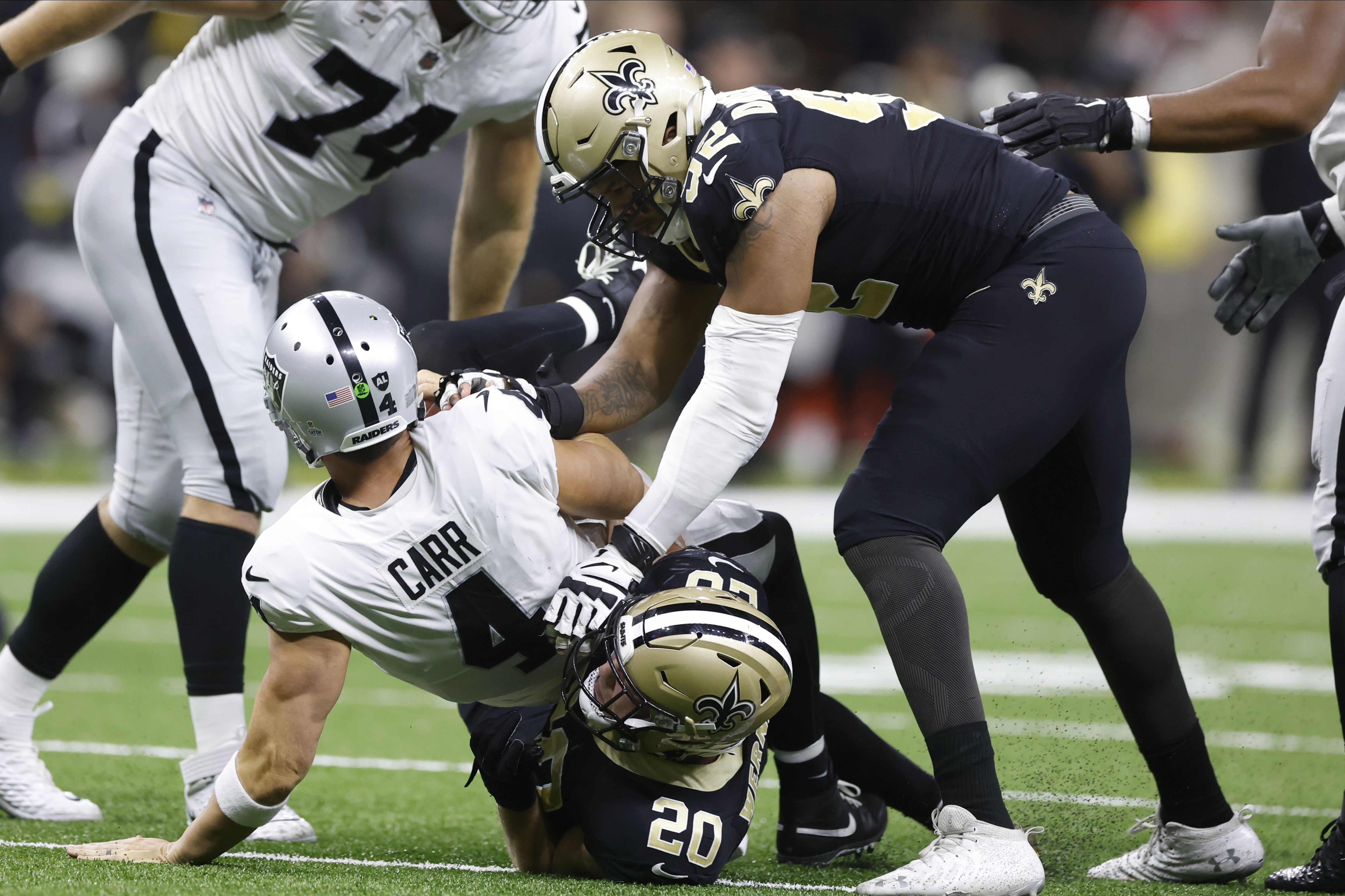 Saints ride Kamara's 3 TDs, defense to 24-0 win over Raiders