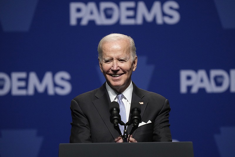 President Joe Biden speaks during the Pennsylvania Democratic Party's 3rd Annual Independence Dinner in Philadelphia, Friday, Oct. 28, 2022. (AP Photo/Matt Rourke)