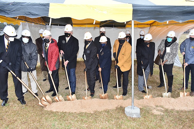 Jefferson County is considering giving UAPB $3 million toward a soccer and track-and-field facility that would create space that could be used during emergencies. In this file photo taken in January, ground is being broken on the new facility. (Pine Bluff Commercial file/I.C. Murrell)