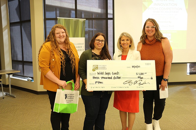 Andrea Ravelo, with Wild Sage Goods, holds her prize check of $3,000 for receiving 1st place in Callaway Chamber of Commerce's Show-Me Innovation Pitch Competition in November 2022. Eight people competed in the event. (Submitted photo)