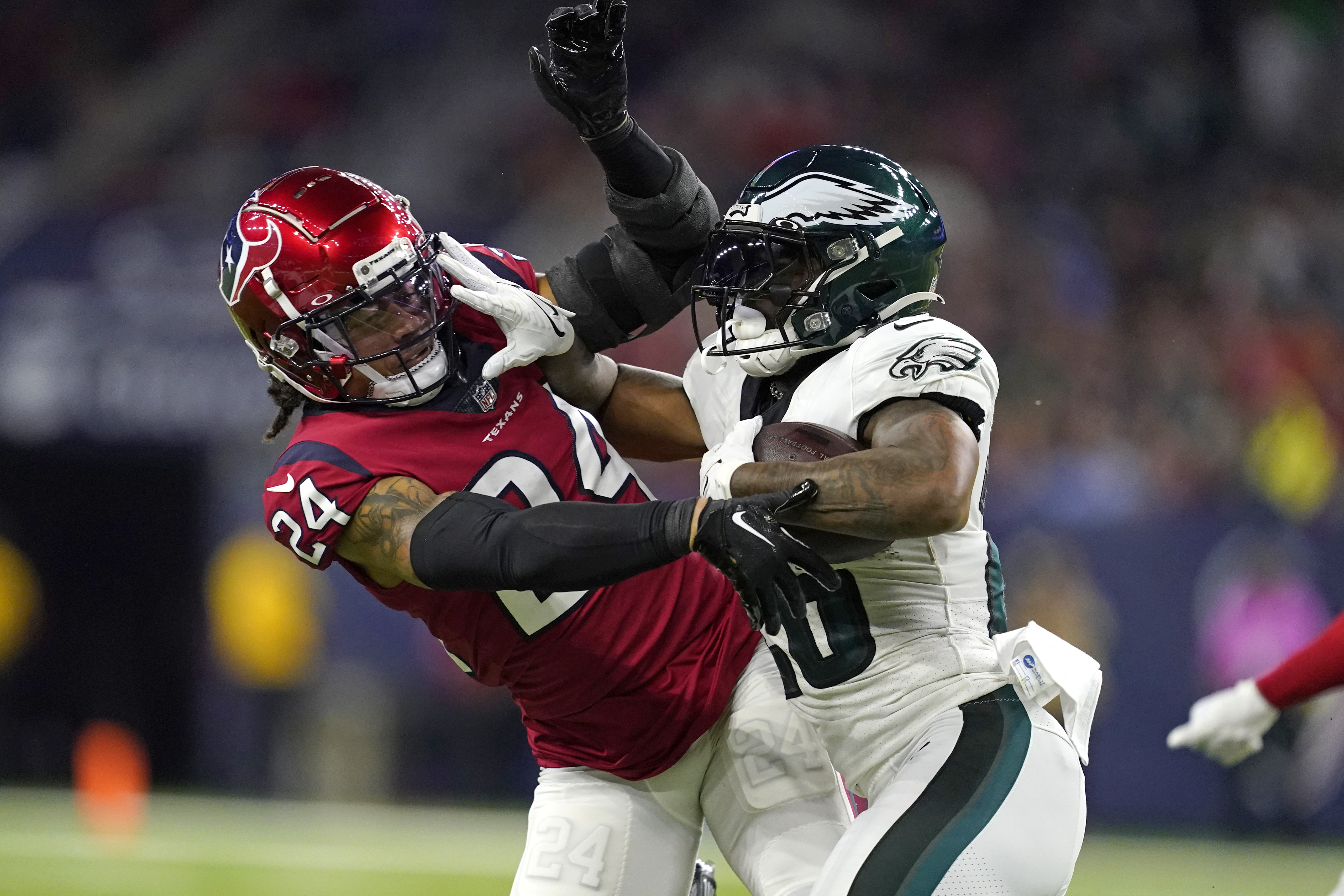 Philadelphia Eagles tight end Dallas Goedert (88) lines up for the snap  during an NFL Football game against the Houston Texans on Thursday,  November 3, 2022, in Houston. (AP Photo/Matt Patterson Stock