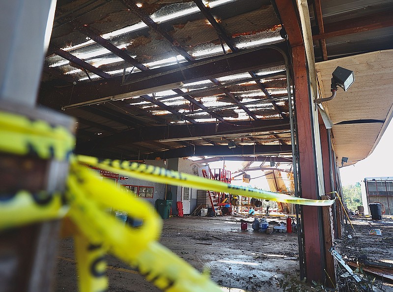 The Hughes Springs Volunteer Fire Station was one of the many buildings that suffered heavy damage when a tornado rolled through the town Friday, Nov. 4, 2022. (Photo by JD for the Texarkana Gazette)