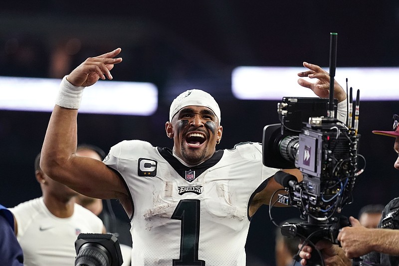 Philadelphia Eagles quarterback Jalen Hurts (1) reacts after defeating the Houston Texans Nov. 3. The Eagles won 29-17. - Photo by Eric Christian Smith of The Associated Press