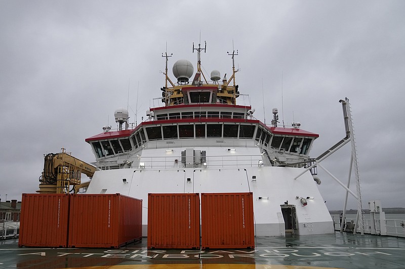 A general view of the British Antarctic Survey Ship Sir David Attenborough is seen Tuesday in Harwich, England. (AP/Alastair Grant)