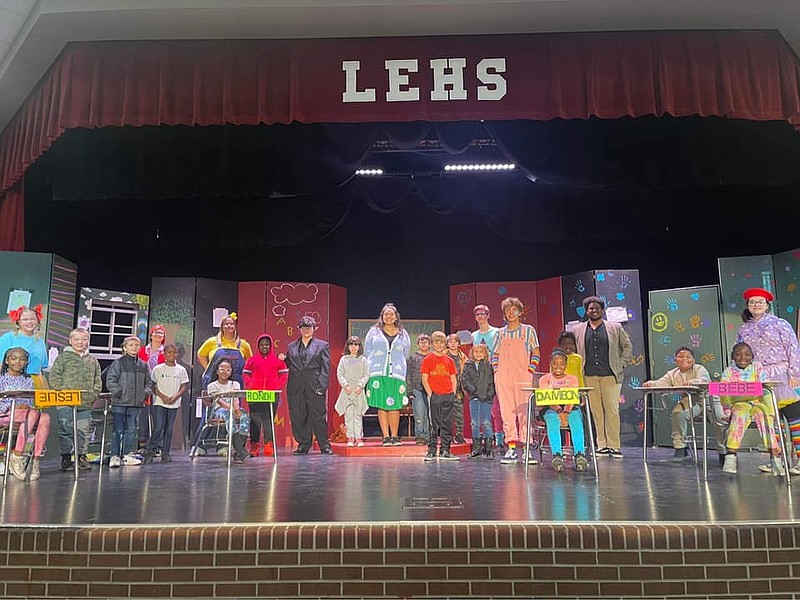 Liberty-Eylau High School's Theatre Company is seen onstage during a performance of "Sideways Stories from Wayside School." The company performed the show this week for third- and fourth-graders at Liberty-Eylau Elementary. The play, based on the award-winning books by Louis Sachar, tells the story of wacky students and zany teachers at a 30-story school. (Submitted photo)