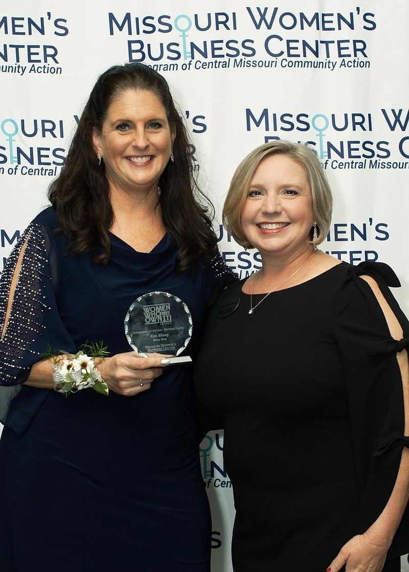Submitted — Kim Silvey, left, poses with Jennifer Schenck, a business coach at the Missouri Women's Business Center, after being named Moniteau County's Entrepreneur of the Year for 2022 on Nov. 10 at the Elks Lodge Event Center in Columbia. Schenck will be working with Silvey, owner of Silvey's Soaps, on growing her business.