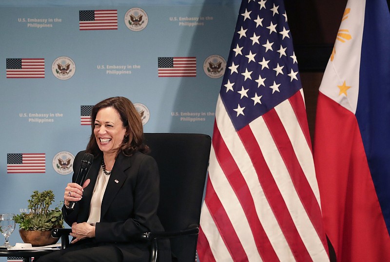 U.S. Vice President Kamala Harris speaks during a female empowerment forum in Manila, Philippines, Monday Nov. 21, 2022. (Francis Malasig, Pool Photo via AP)