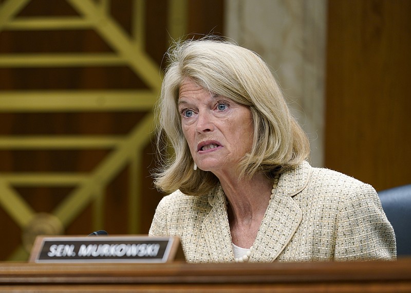 FILE - Sen. Lisa Murkowski, R-Alaska, questions Interior Secretary Haaland during a Senate Appropriations subcommittee hearing on the budget on July 13, 2022, on Capitol Hill in Washington. Murkowski won reelection on Wednesday, Nov. 23 defeating Donald Trump-endorsed GOP rival Kelly Tshibaka. (AP Photo/Mariam Zuhaib, File)