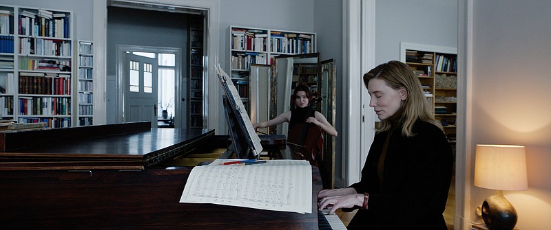 Lydia Tár (Cate Blanchett) works with a young cellist, Olga (Sophie Kauer), who has been selected for an important solo in Todd Field’s “Tár.” (Courtesy of Focus Features)