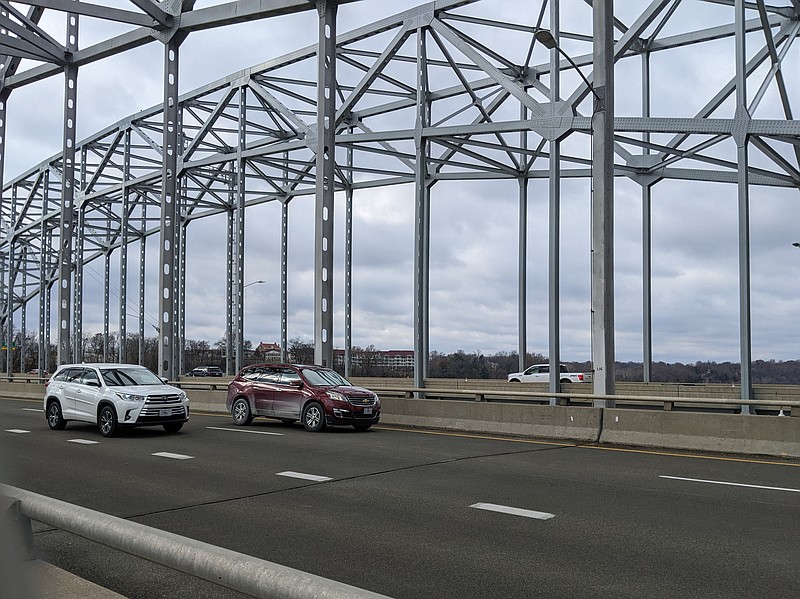 Ryan Pivoney/News Tribune photo: 
Traffic heading toward Callaway County leaves Jefferson City Sunday afternoon, Nov. 27, 2022, via the Missouri River Bridge. As of Sunday morning, the state was on track to have fewer traffic deaths during the Thanksgiving holiday weekend than last year, when 12 people were killed on Missouri roadways.