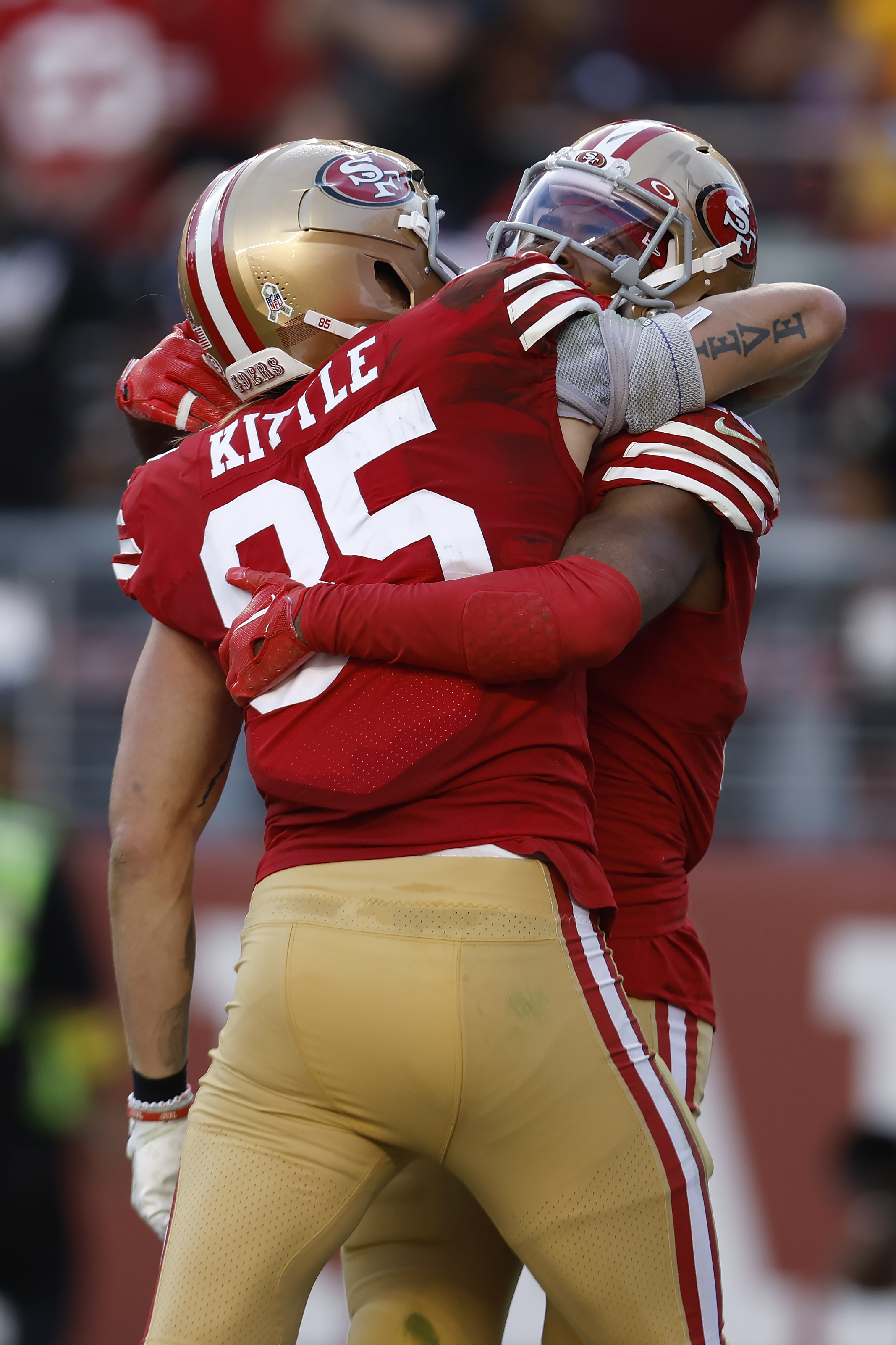 San Francisco 49ers safety George Odum celebrates after the 49ers