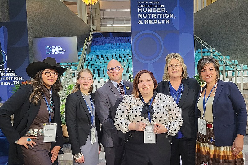 Toni Stanger-McLaughlin (from left), CEO, Native American Agriculture Fund; Lexie Holden, associate director of Policy, Intertribal Agriculture Council; Josh Protas, vice president of Public Policy, MAZON: A Jewish Response to Hunger; Erin Parker, executive director of the Indigenous Food and Agriculture Initiative at the University of Arkansas, Fayetteville; Mary Greene Trottier, president, National Association of Food Distribution Programs on Indian Reservations Board; and Amber Torres, chairman, Walker River Paiute Tribe, are shown at the White House Conference on Hunger, Nutrition and Health in Washington, D.C., in late September.

(Submitted Photo)