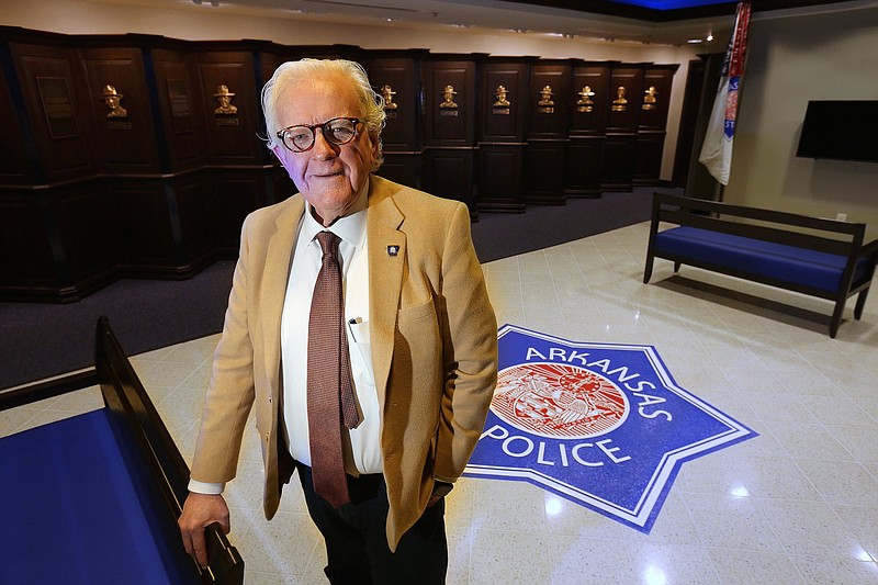 Arkansas State Police public information officer Bill Sadler in the ASP Hall of Honor on Wednesday, Nov. 23, 2022, at the Arkansas State Police headquarters in Little Rock. (Arkansas Democrat-Gazette/Thomas Metthe)