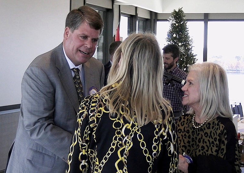 Oaklawn Racing Casino Resort President Louis Cella greets Rotarians following the Hot Springs National Park Rotary Club meeting at the DoubleTree by Hilton Hot Springs Wednesday. - Photo by Lance Porter of The Sentinel-Record