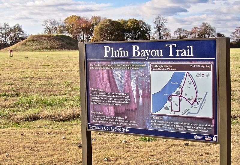 One of the two trails at Plum Bayou Mounds Archeological State Park is described. (Special to the Democrat-Gazette/Marcia Schnedler)