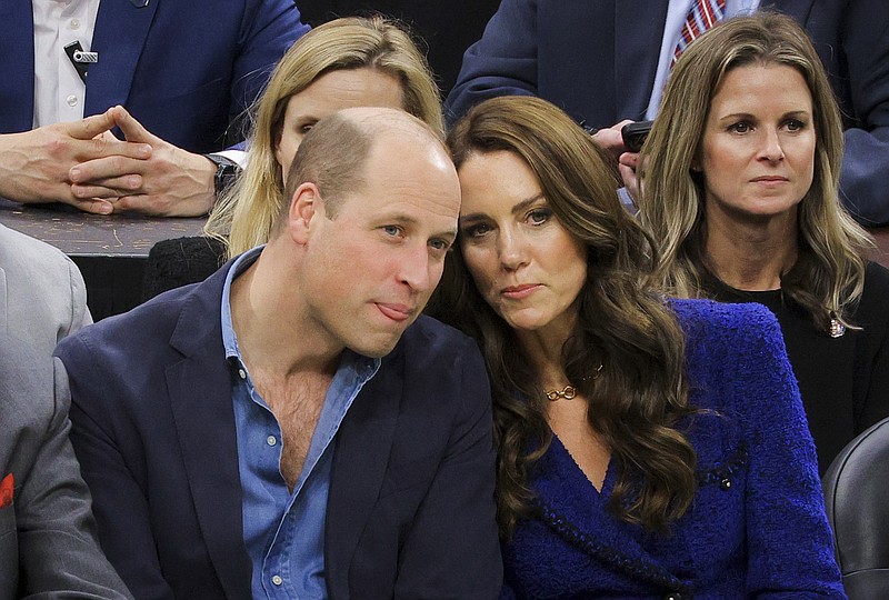 Britain's Prince William and Kate, Princess of Wales, watch an NBA game between the Boston Celtics and the Miami Heat on Wednesday, Nov. 30, 2022, in Boston. (Brian Snyder/Pool Photo via AP)