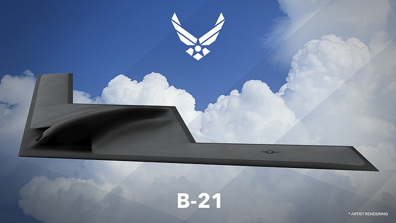 This undated artist rending provided by the U.S. Air Force shows a U.S. Air Force graphic of the Long Range Strike Bomber, designated the B-21. (U.S. Air Force via AP)