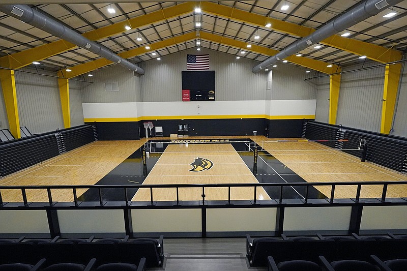 This Sept. 16, 2022 photo shows the volleyball courts in the Wellness Center at the University of Southern Mississippi in Hattiesburg, Miss. In a court filing on Monday, Dec. 5, 2022, the Mississippi Department of Human Services demanded that retired NFL quarterback Brett Favre and the University of Southern Mississippi repay millions of dollars of welfare money that went toward building the volleyball facility. (AP Photo/Rogelio V. Solis)