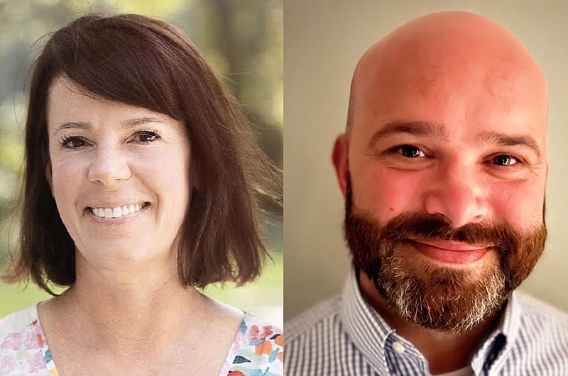 Tatum Aicklen (left) and Jeremy Farmer won seats on the Bentonville School Board in Tuesday's runoff elections.