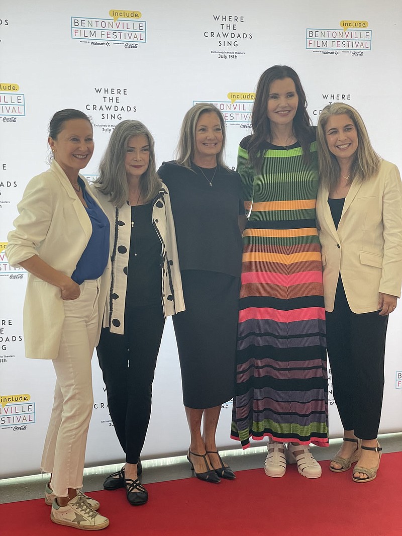 Bentonville Film Festival President Wendy Guerrero, “Where the Crawdads Sing” author Delia Owens, the film’s producer Elizabeth Gabler, Academy Award winning actress Geena Davis and “Where the Crawdads Sing” film producer Olivia Newman pose for a picture before the film’s extended preview screening during the Bentonville Film Festival.

(NWA Democrat-Gazette/April Wallace)