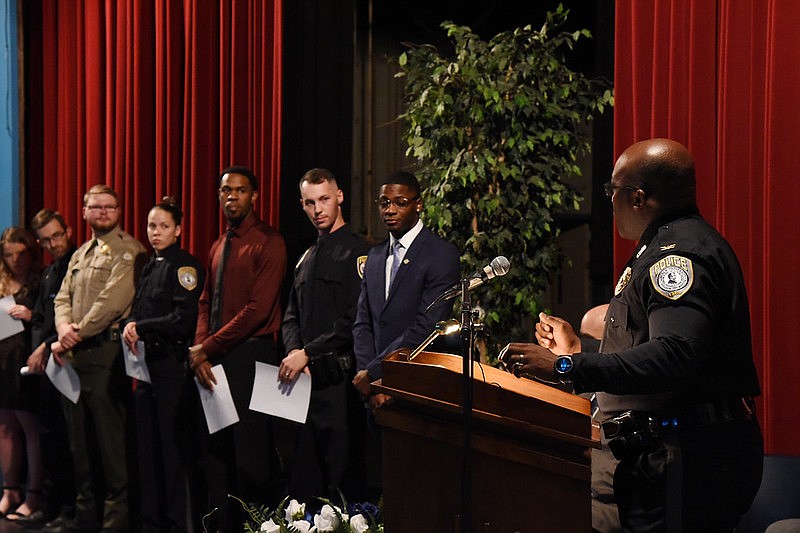 Photo courtesy of Lincoln University: 
Seven officers graduated from the Lincoln University Law Enforcement Training Academy Wednesday night, Dec. 14, 2022. It's the fifth class to graduate from the academy, which puts the total number of police officers trained through the university at 54.