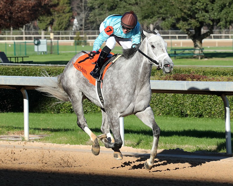 Pretty Birdie, under jockey David Cabrera, wins the $150,000 Poinsettia Stakes Saturday at Oaklawn. - Photo courtesy of Coady Photography