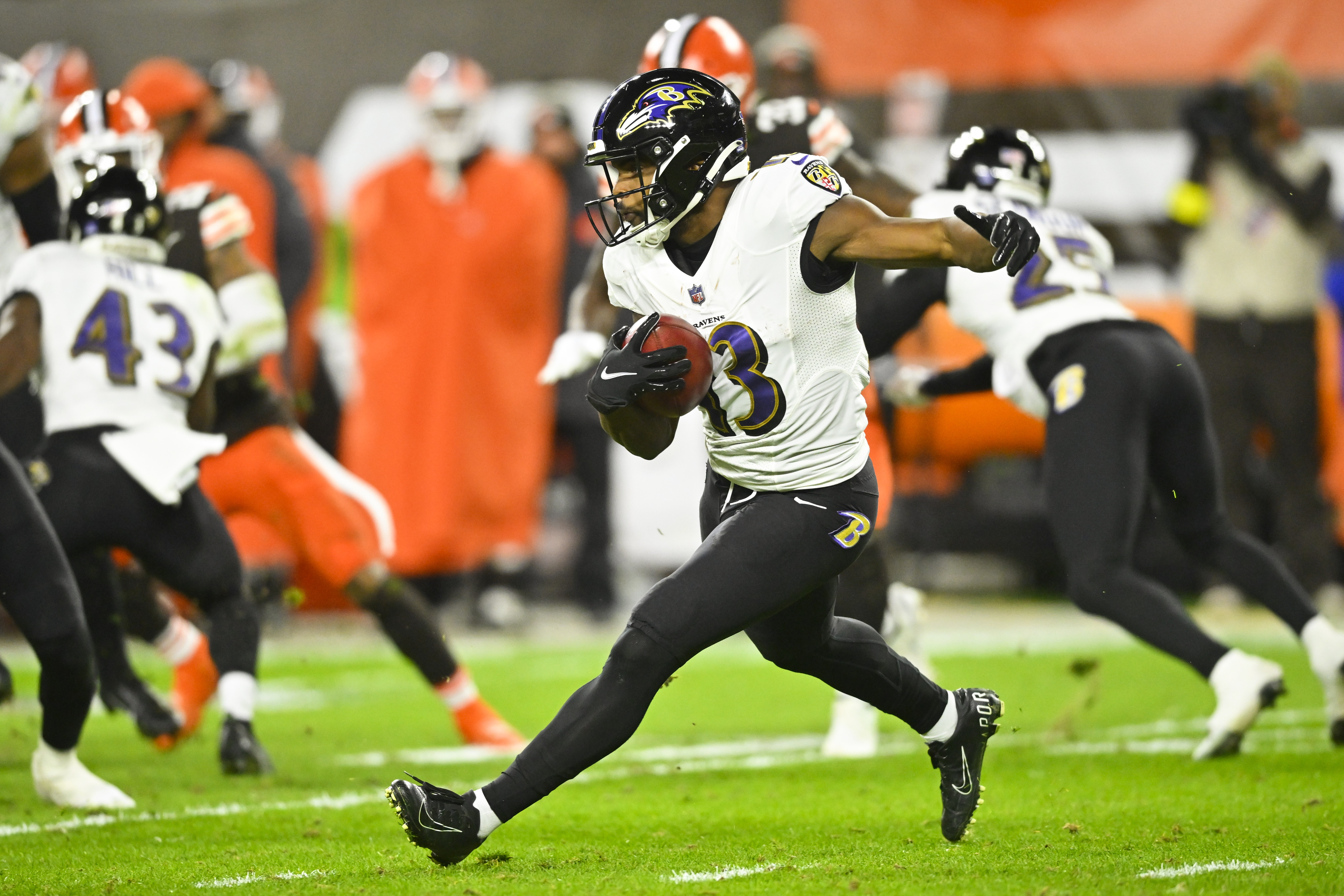 Baltimore Ravens wide receiver Devin Duvernay scores a touchdown