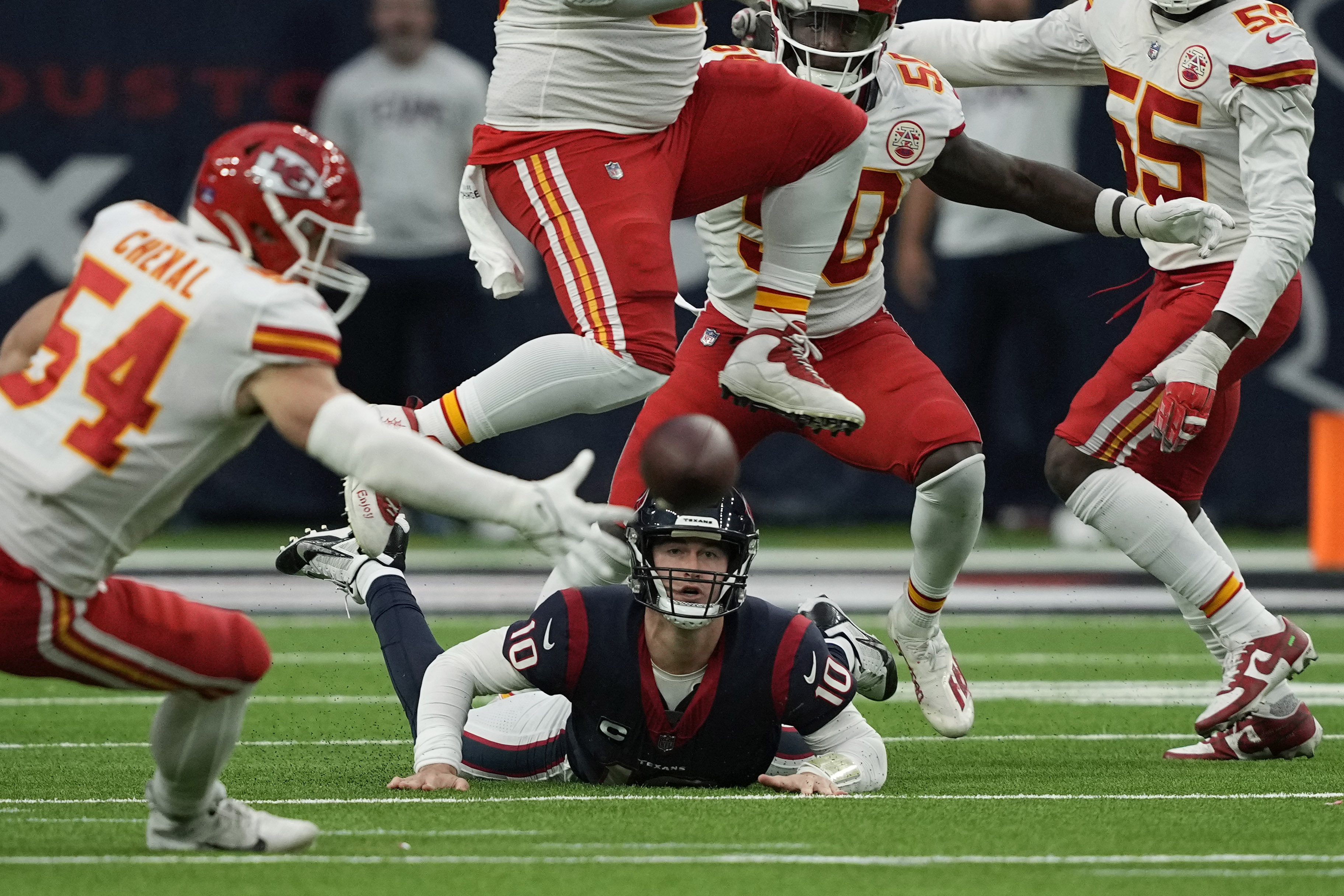 Houston Texans linebacker Blake Cashman (53) recovers the ball