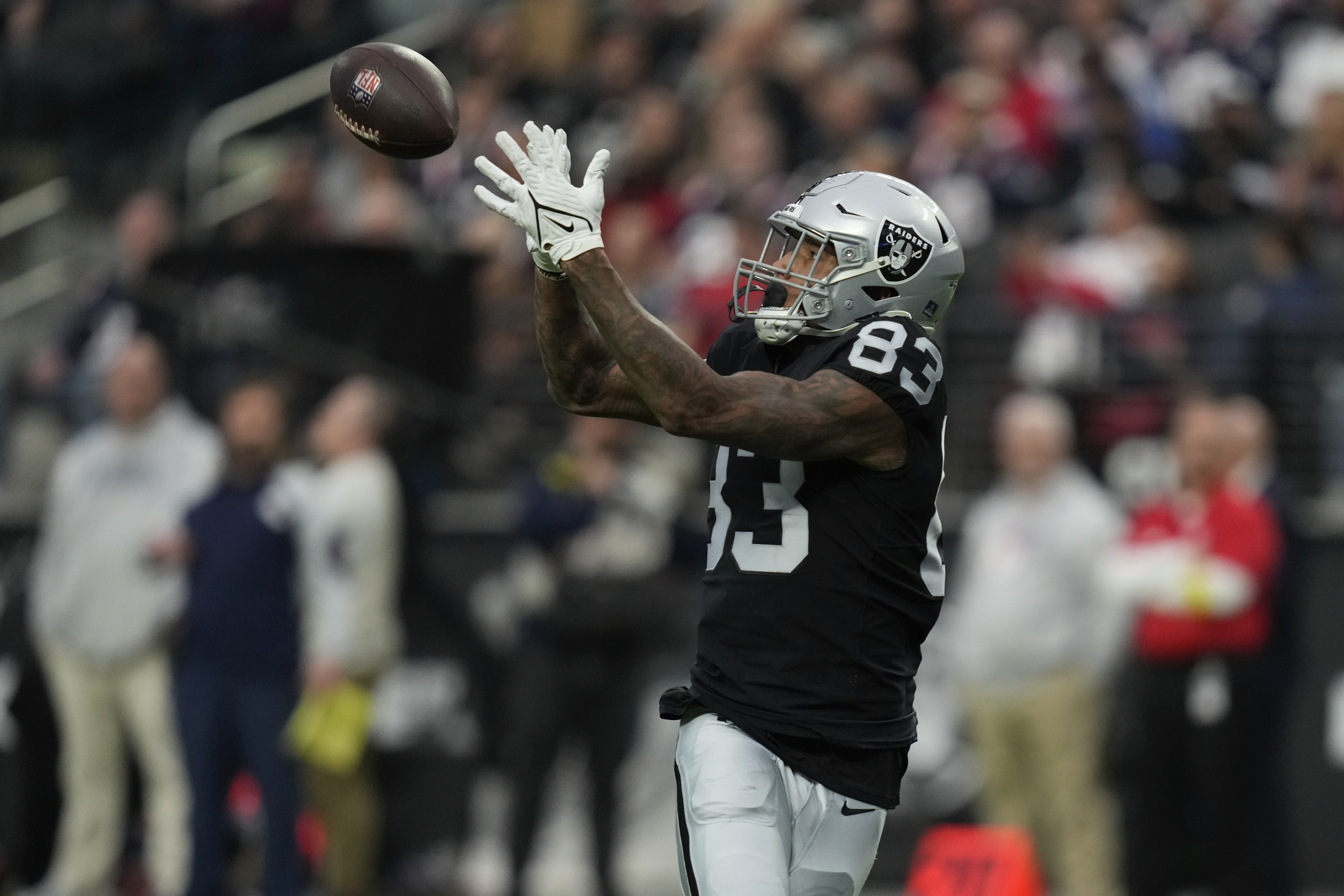 Keelan Cole of the Las Vegas Raiders attempts to catch a pass