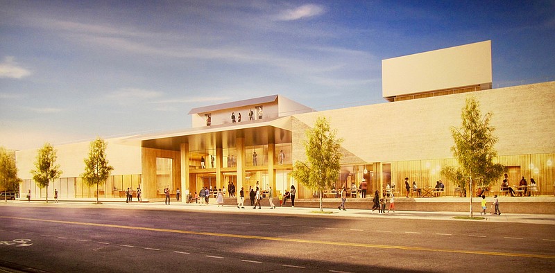Front Street’s facade of the future Brooks Museum of Art in Memphis is portrayed looking southwest. (Artist’s rendition image courtesy of Jack Schnedler)