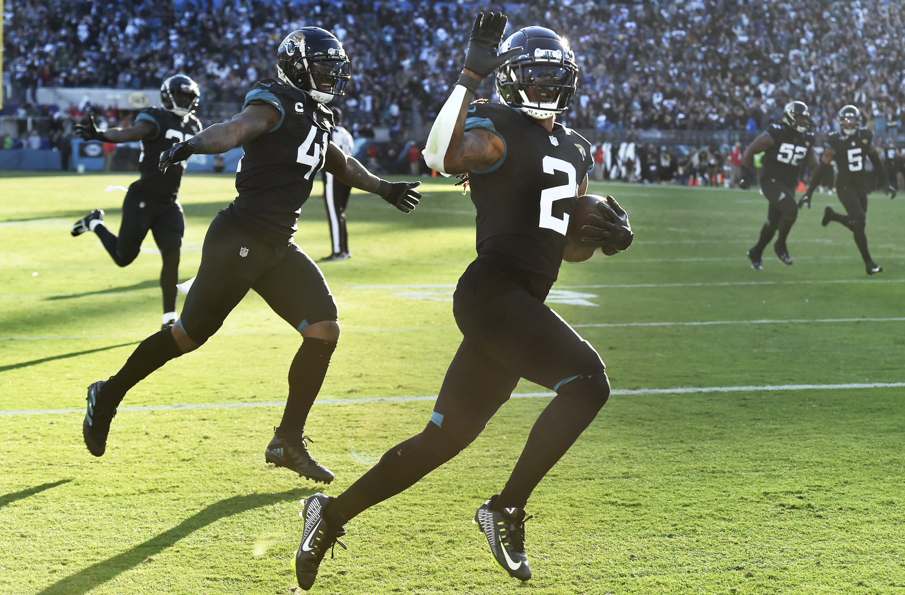 Jacksonville Jaguars wide receiver Parker Washington (11) is seen during  the first half of an NFL football game against the Dallas Cowboys,  Saturday, Aug. 12, 2023, in Arlington, Texas. Jacksonville won 28-23. (